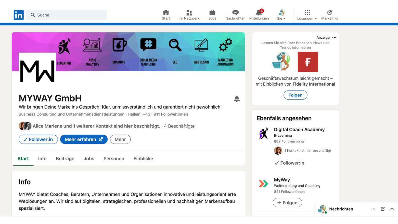 Social Branding LinkedIn Firmenseite Beispiel MYWAY