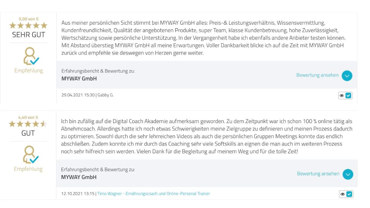 Kundenbewertungen für MYWAY von Kunden