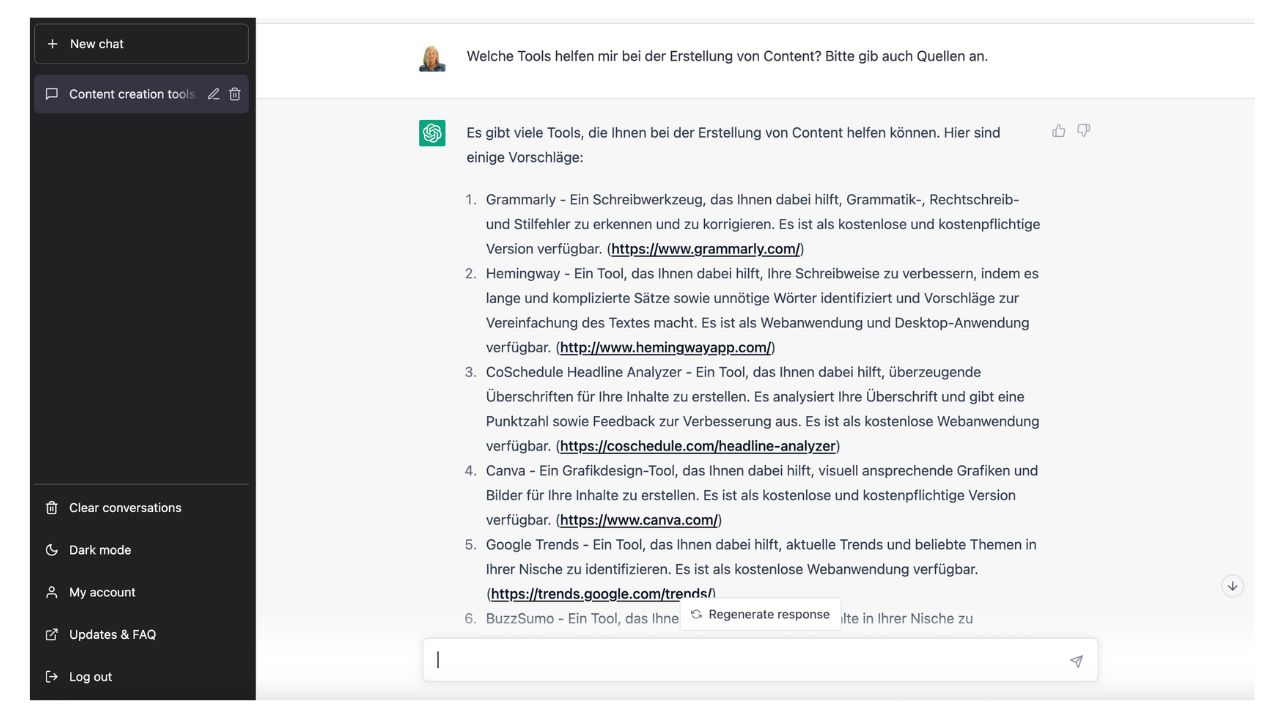 Chat GTP KI Tool hilft bei der Suche nach Content Erstellung