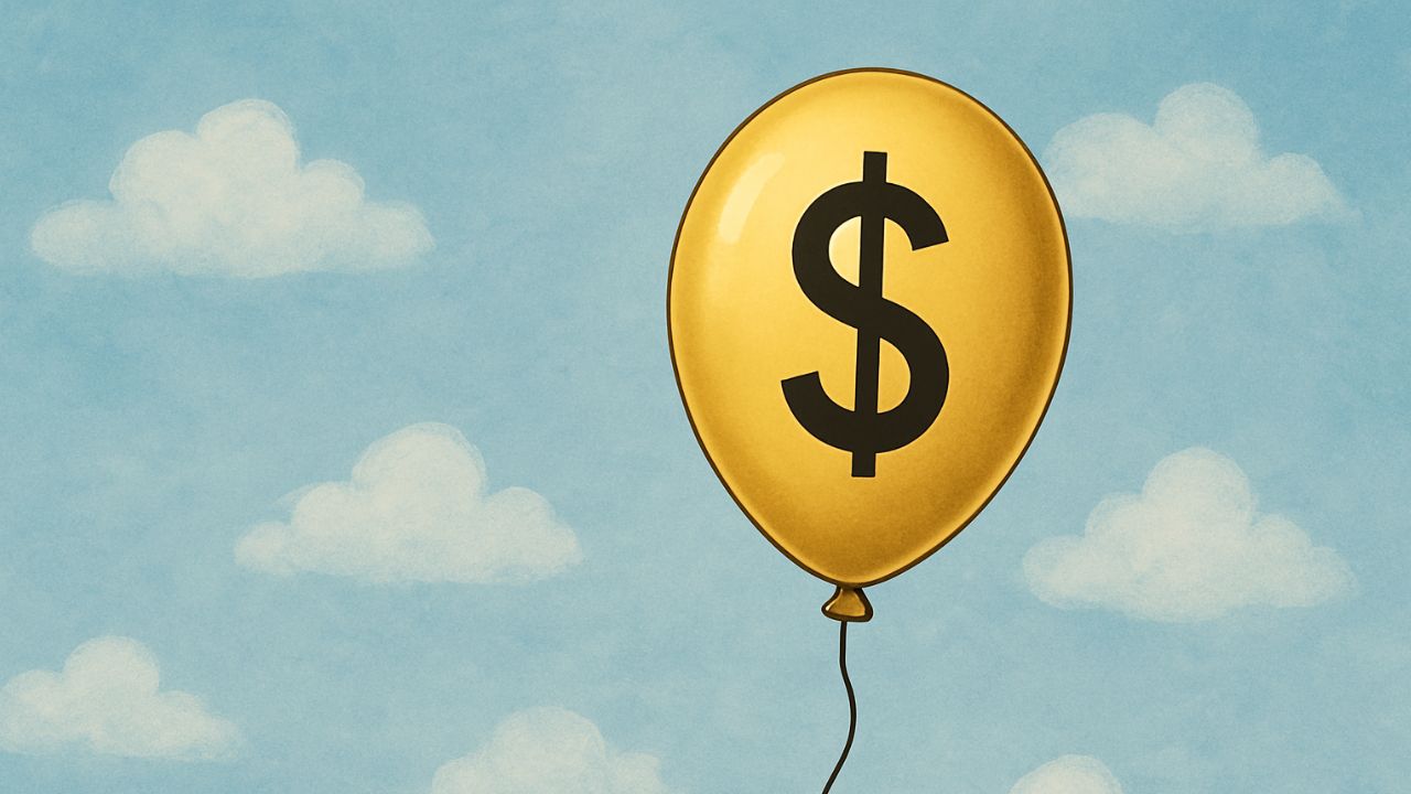 Archetypen und Geld Der Narr- ein Luftballon mit einem Dollarzeichen