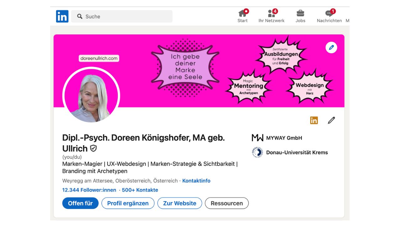 Pink als Markenfarbe für Doreen Ullrich auf LinkedIn
