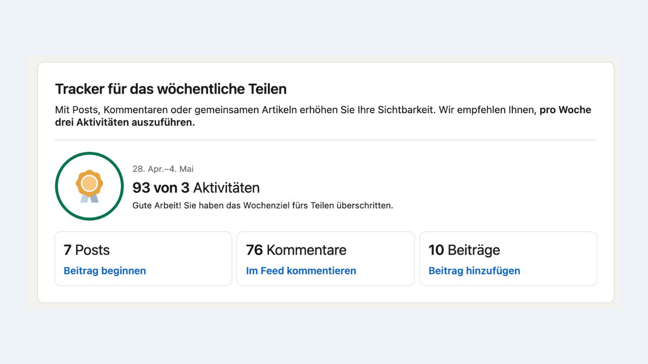 Markenerinnerung Tracker für das wöchentliche Teilen auf LinkedIn Beispiel Doreen Ullrich